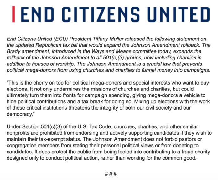 End Citizens United Fights to Save the Johnson Amendment